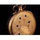 Beautiful Gold Plated Pendant Clock. Year 1900, Original Case. Working