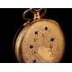 Precioso Reloj de Colgante Chapado en Oro. Año 1900, Estuche Original. Funciona