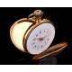 Beautiful Gold Plated Pendant Clock. Year 1900, Original Case. Working