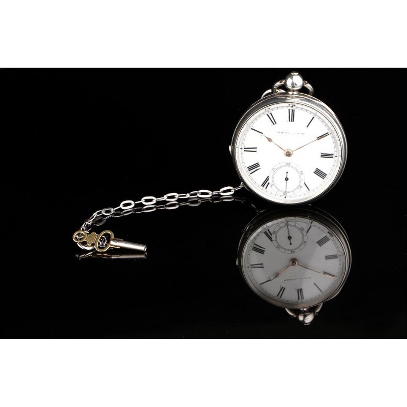 Magnífico Reloj de Bolsillo Farringdon H en Plata Esmaltada. Inglaterra, 1883. Bien Conservado