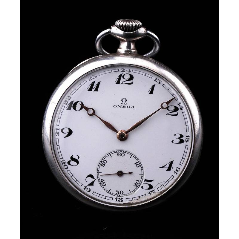 Reloj de Bolsillo Omega de Plata Maciza. Suiza Circa 1920. En