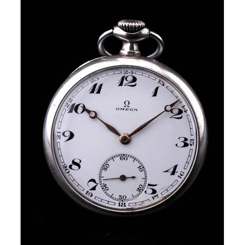 Omega Solid Silver Pocket Watch. Switzerland, Circa 1920. In perfect working order.