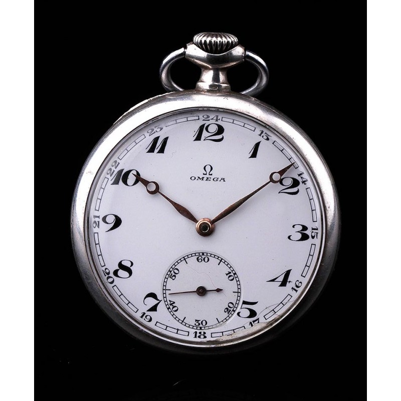 Reloj Bolsillo Omega de Plata Suiza, Circa En Perfecto Funcionamiento