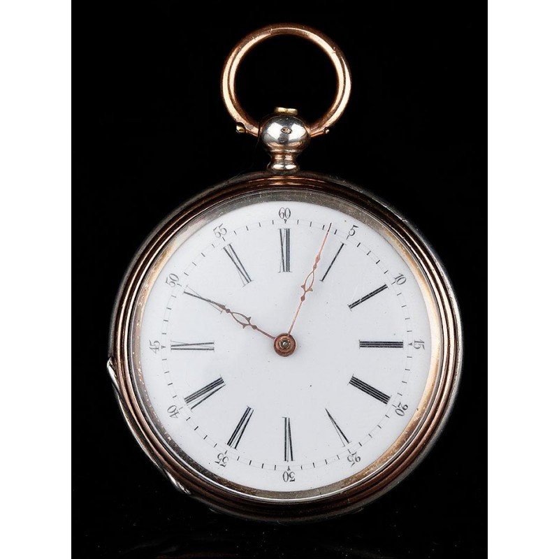 Precioso Reloj Suizo de Plata Maciza Fabricado en 1850. Antiguo y Bien Conservado. En Funcionamiento