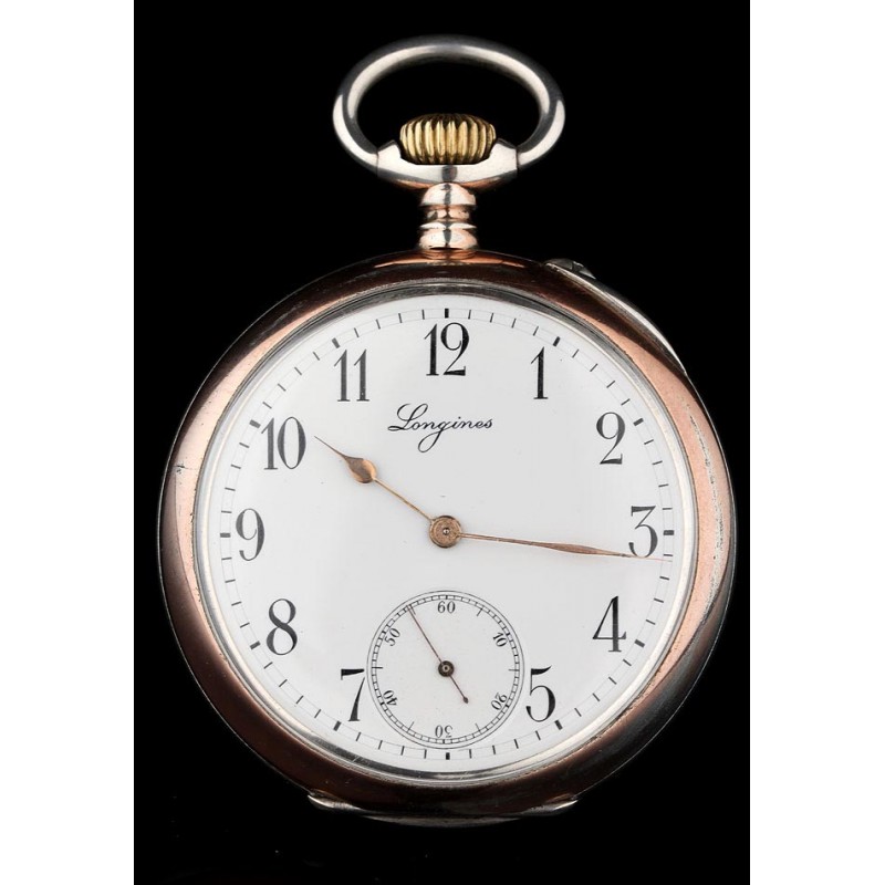 Antiguo Reloj de Bosillo Longines Fabricado en 1895. Plata Maciza. Bien Conservado y Funcionando