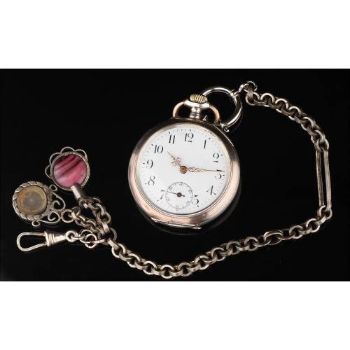 Swiss Solid Silver Pocket Watch, Manufactured in Switzerland in the 19th Century. Carved and Functioning.