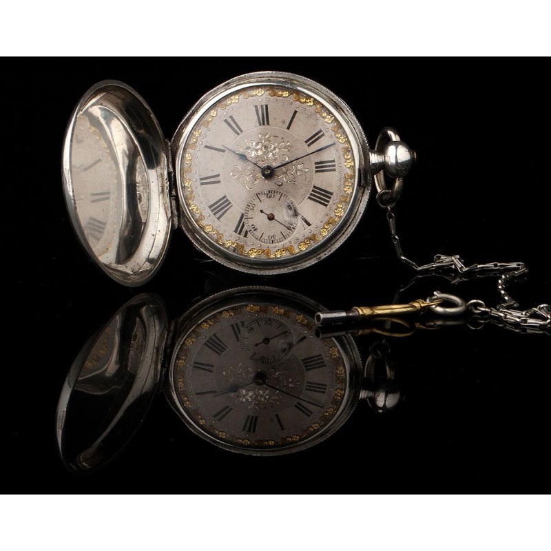 Rarísimo Reloj de Bolsillo de Plata Maciza, Fabricado en Zaragoza Circa 1870. Firmado y Funcionando