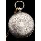 Beautiful English Pocket Watch in Solid Silver. With Key and Chain. Year 1885