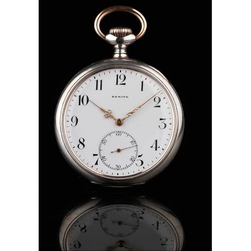 Reloj de Bolsillo de Plata Zenith Fabricado en Suiza en 1915. Muy Bien Conservado y Funcionando