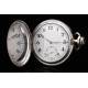 Reloj de Bolsillo de Plata Maciza. Suiza, Principios del Siglo XX. En Buen Estado y Funcionando