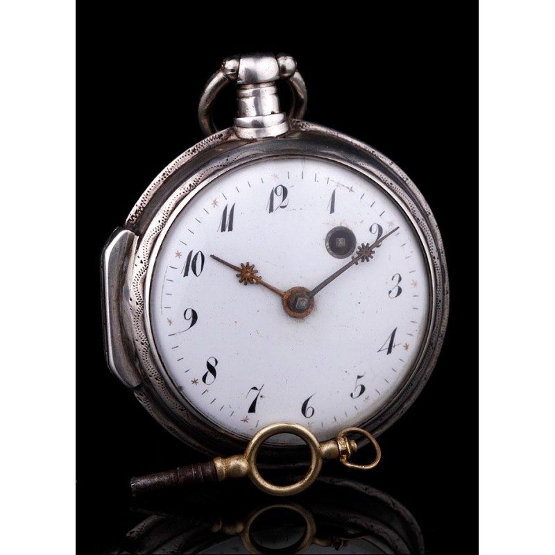 Precioso Reloj Catalino de Plata. Maquinaria Francesa, Circa 1790. Funciona Perfectamente