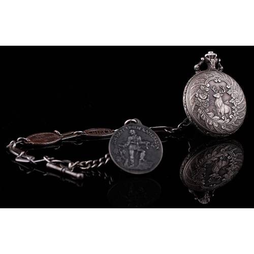 Antigua Cadena de Reloj Gold Zur Wehr. Alemania, 1916. Con Reloj de Bolsillo