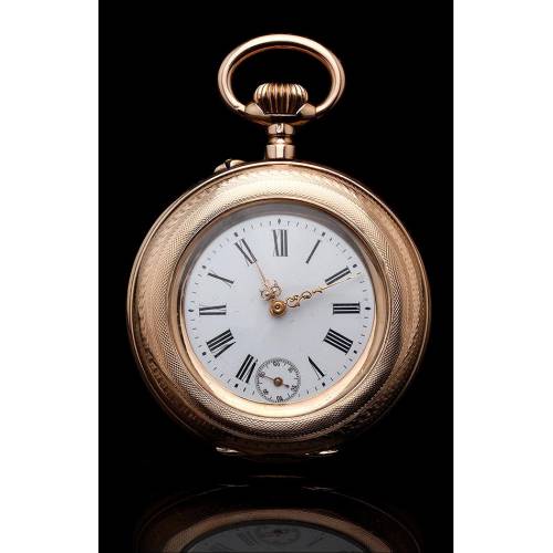 Espectacular Reloj de Bolsillo de Oro Macizo de 14K, Contrastado y Funcionando. Suiza en el año 1890