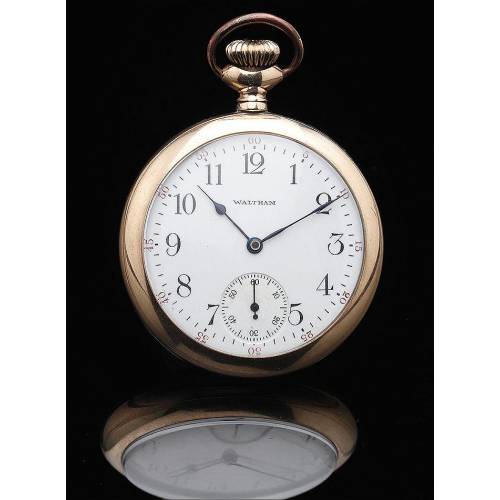 Reloj de Bolsillo Elgin - Waltham Chapado en Oro con Tapa Trasera a Rosca. Circa 1899. Funcionando