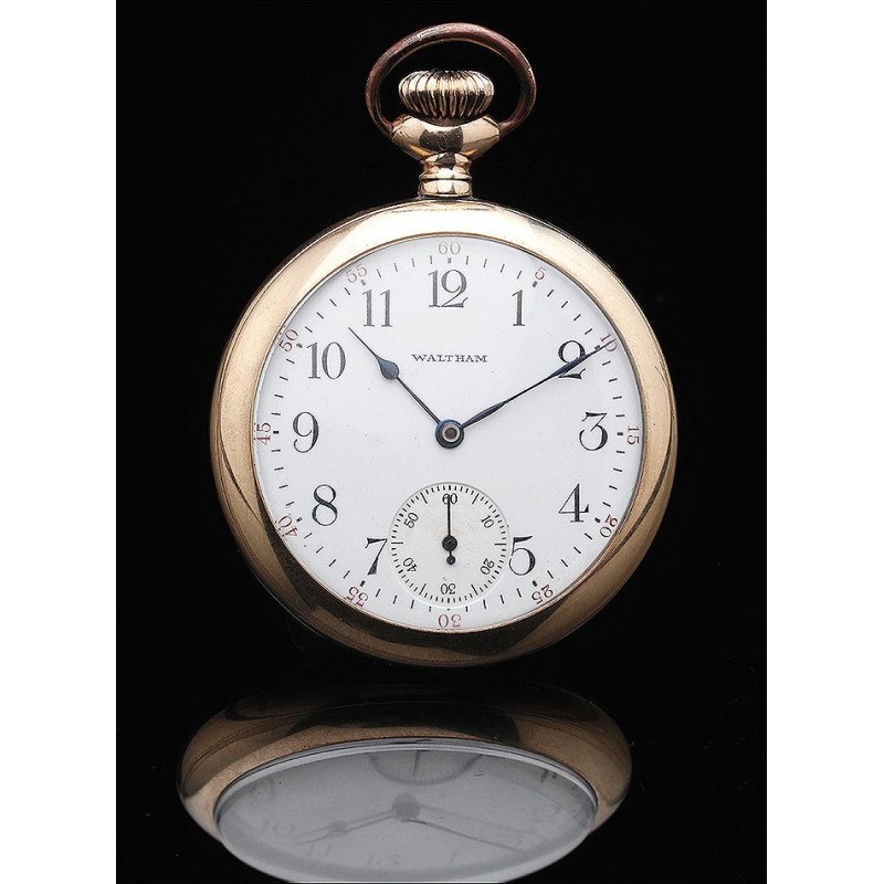 Reloj de Bolsillo Elgin - Waltham Chapado en Oro con Tapa Trasera a Rosca. Circa 1899. Funcionando