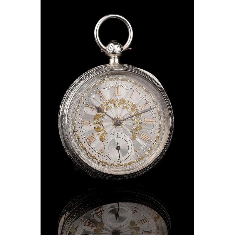 Precioso Reloj de Bolsillo Inglés de Plata y Oro, Fabricado en 1857. Muy Bien Conservado y Funcionando