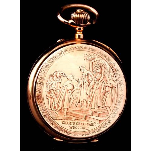 Antiguo Reloj de G. Wahl & Co en Oro 18 K del IV Centenario del Descubrimiento de América. Suiza, 1892