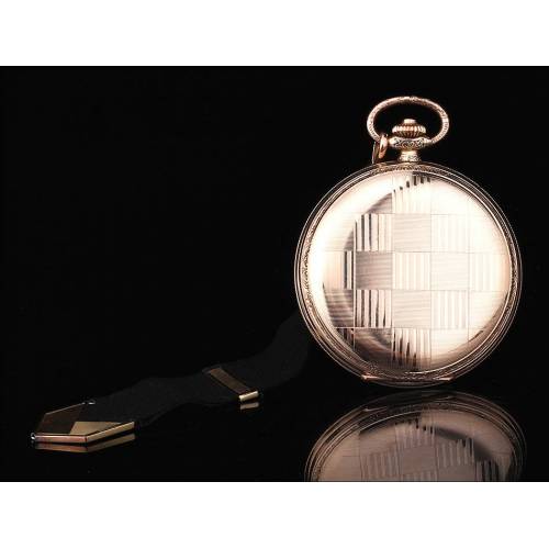 Gold Plated Pocket Watch with Black Fob. Switzerland, 1930s