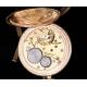 Reloj de Bolsillo Chapado en Oro con Leontina Negra. Suiza, Años 30
