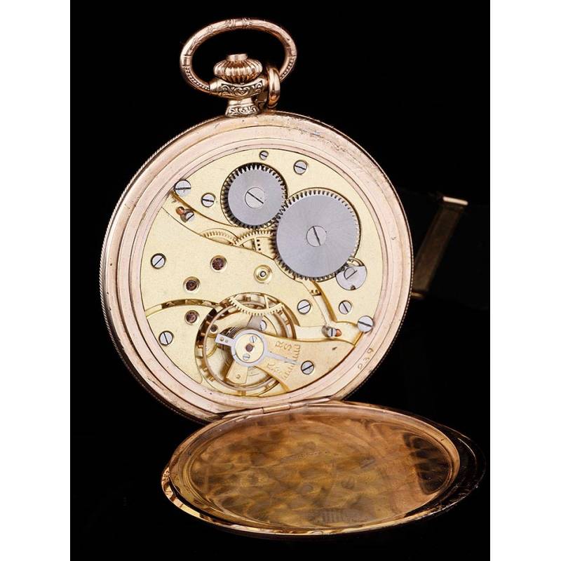 Gold Plated Pocket Watch with Black Fob. Switzerland 1930 s