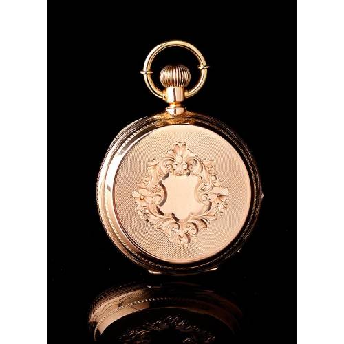 Antiguo Reloj de Bolsillo Ginebrino de Oro de 18K Por Pateck & Cie. 32 Rubís Suiza, Circa 1890