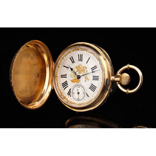 Magnífico Reloj de Bolsillo Antiguo en Oro de 18 K. Jaime Trilla. Suiza, Circa 1890
