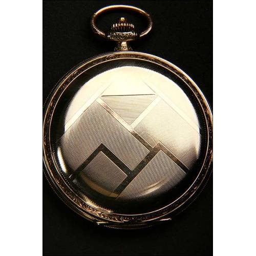 Gold plated pocket watch, Art Deco style.