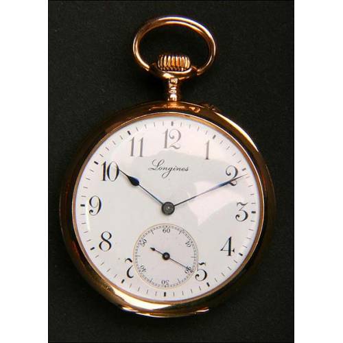Longines pocket watch in 18 K solid gold.