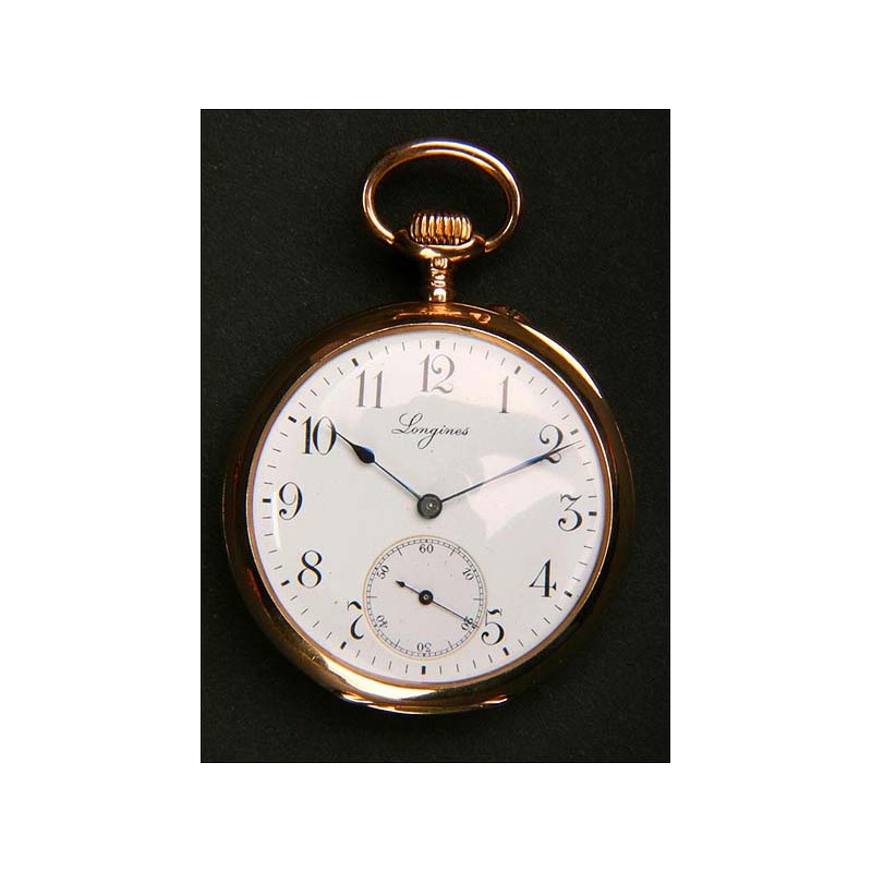 Longines pocket watch in 18 K solid gold.