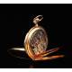 Magnífico Reloj de Bolsillo Antiguo Huguenin Fils de Oro 18K con Sonería a Minutos. Suiza, Circa 1900