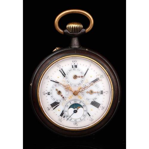 Magnífico Reloj de Bolsillo Antiguo con Calendario y Fases Lunares. Suiza, Circa 1900