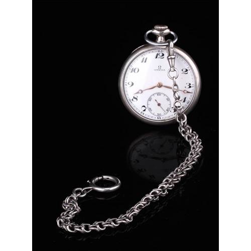 Bella Cadena de Reloj de Bolsillo en Plata Maciza. Siglo XIX