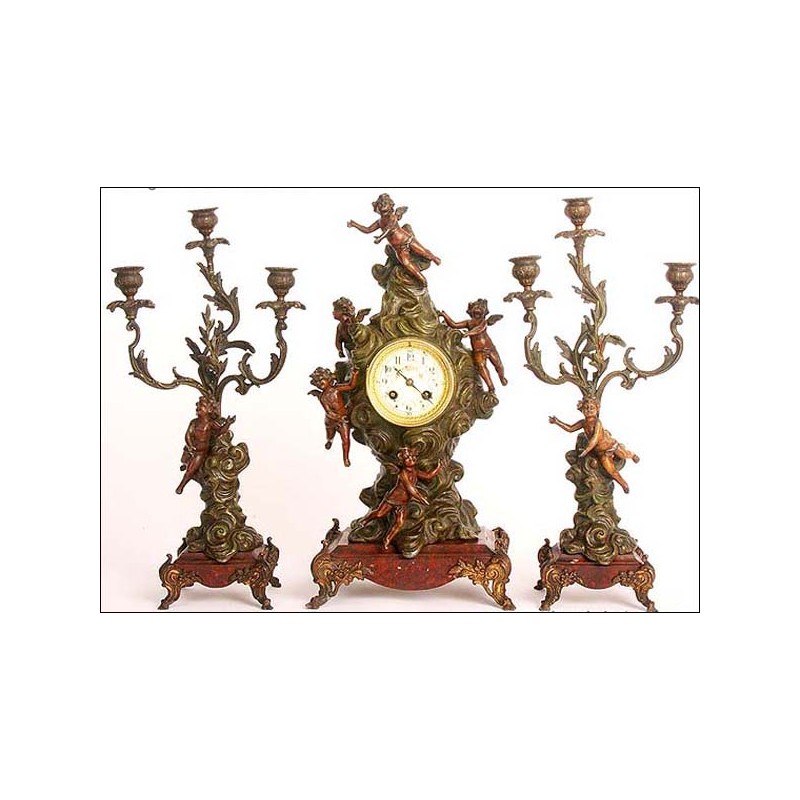 Spectacular French pendulum clock with cherubs. XIX Century