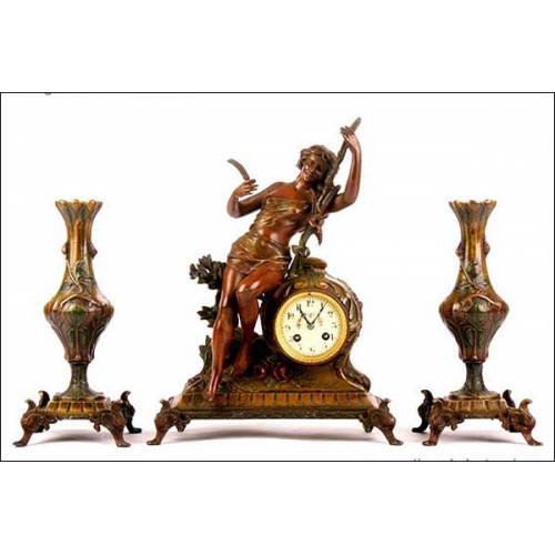 Antique mantel clock with garnish. Chime. S. XIX