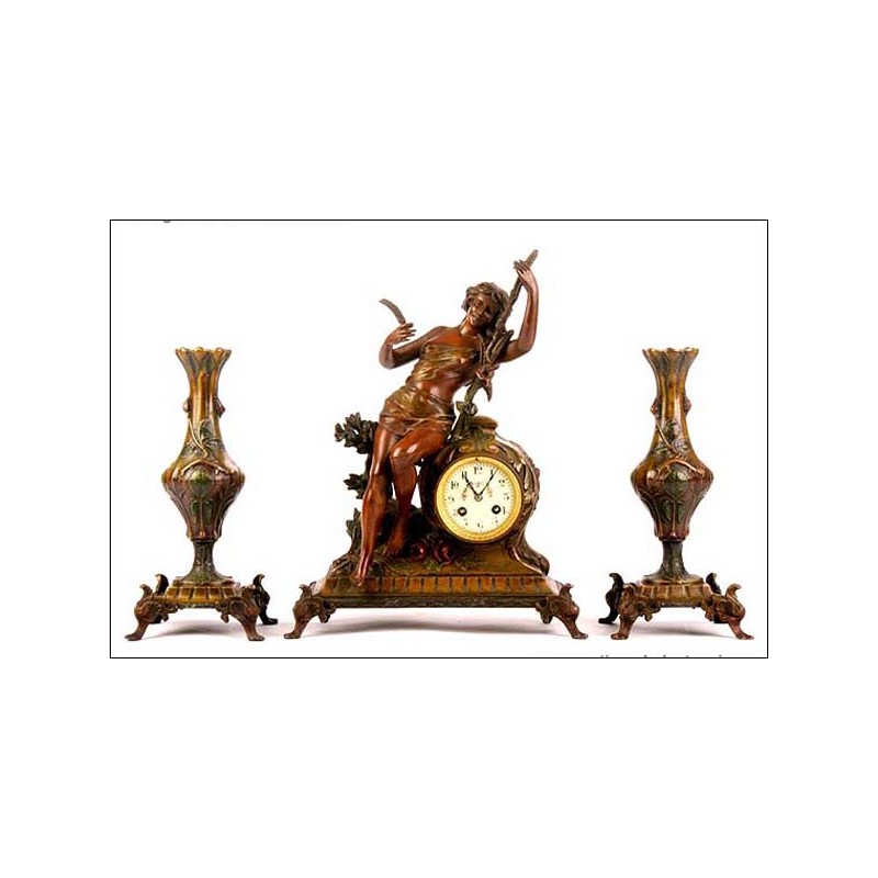 Antique mantel clock with garnish. Chime. S. XIX