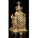 Beautiful bronze mantel clock with pendulum. France, 19th Century