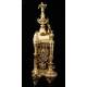 Bellísimo Reloj de Sobremesa de Bronce con Péndulo Visto. Francia, Siglo XIX