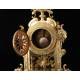 Beautiful bronze mantel clock with pendulum. France, 19th Century