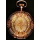 Espectacular reloj de bolsillo antiguo en oro macizo de 3 colores. Tres tapas. 1897