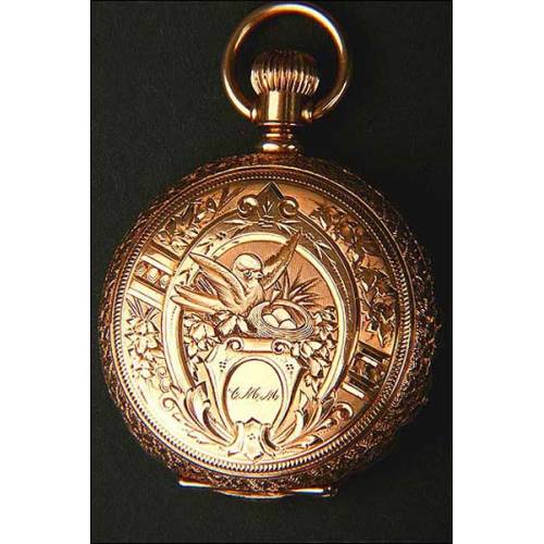 Precioso reloj de bolsillo en Oro macizo. Tres tapas. 1888