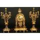 Antique mantel clock + candlestick garnish. 1870