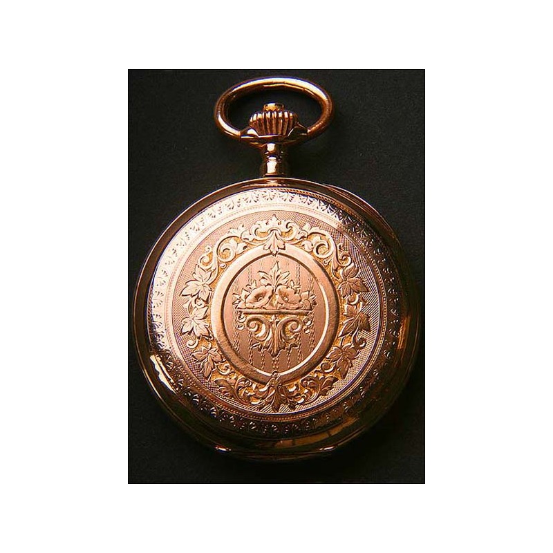 Reloj de bolsillo en oro macizo. Tres tapas. 55 mm. 18 rubíes. 1860