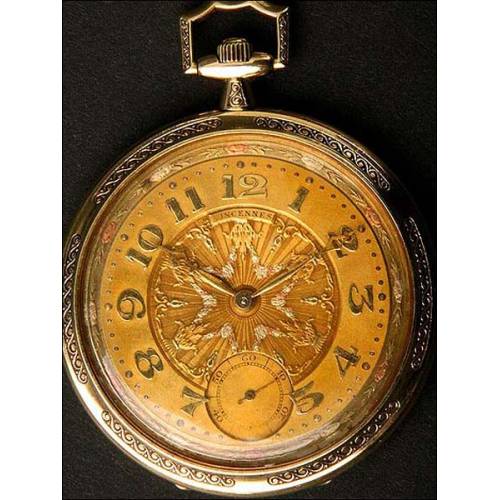 Reloj suizo de bolsillo en oro macizo. 17 rubís. 47 cms. 1923