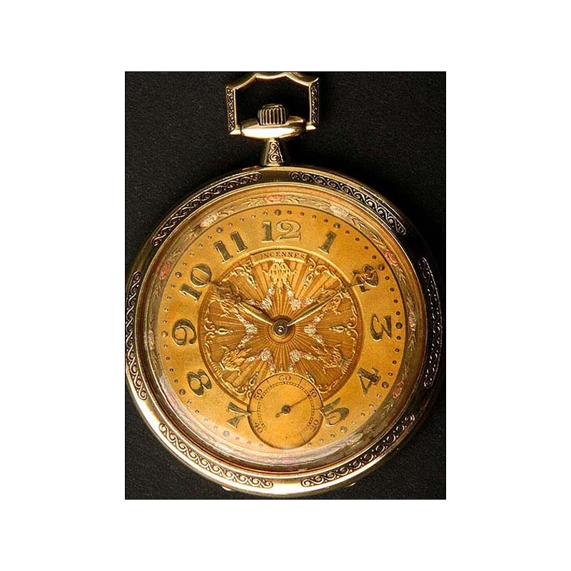 Swiss pocket watch in solid gold. 17 rubies. 47 cms. 1923