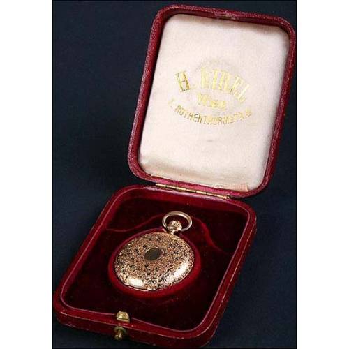 Exceptional pocket watch in solid gold and enamel. 15 rubies. 1860
