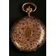 Excepcional reloj de bolsillo en oro macizo y esmalte. 15 rubís. 1860