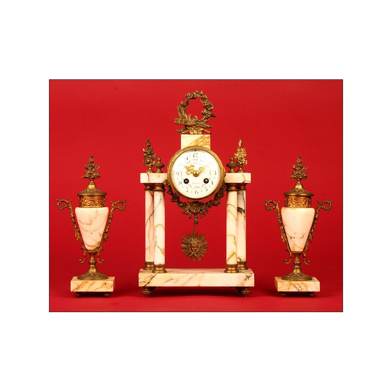 Decorative French Column Clock with Garnish. 1880.