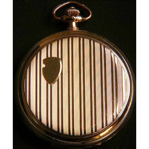 Reloj suizo de bolsillo picaresco en oro macizo. 1910. Catalogado