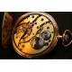 Reloj suizo de bolsillo picaresco en oro macizo. 1910. Catalogado