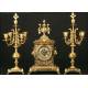 Bronze mantel clock with candelabra. 1885